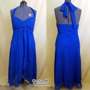 David's Bridal Horizon Blue Halter Midi Wrap with Sequins size 12